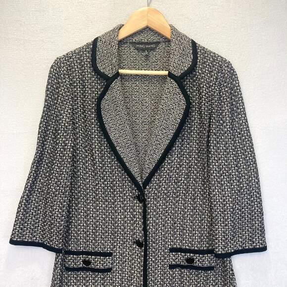 Ming Wang Knit Cardigan Tunic Womens Small S Business Blazer Black Long Mature - Picture 3 of 14